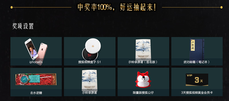 【免费搜狐会员】抽奖100%得3天搜狐视频VIP会员  2016年5月27日结束