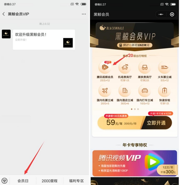 59元开一年腾讯视频会员+黑鲸会员
